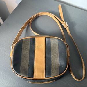 Vintage Fendi Pequin Black and Tan Crossbody Bag with CoA